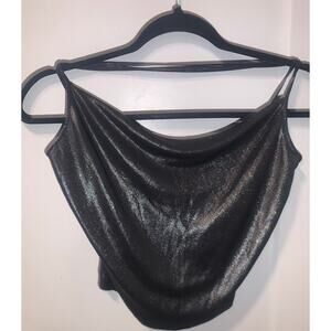 Vintage Y2K Pia Metallic Cowl Neck Top USA Black Medium